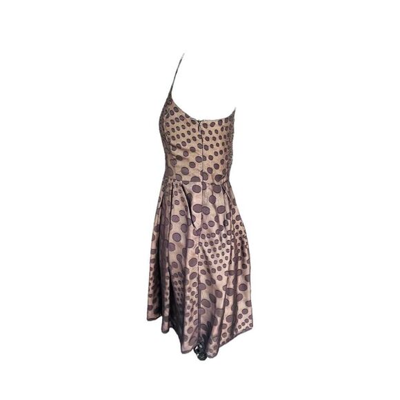 ANTHROPOLOGIE HUNTER DIXON Fit & Flare Sheer Polka Dot Nude Black Dress Sz 2 - Picture 3 of 6